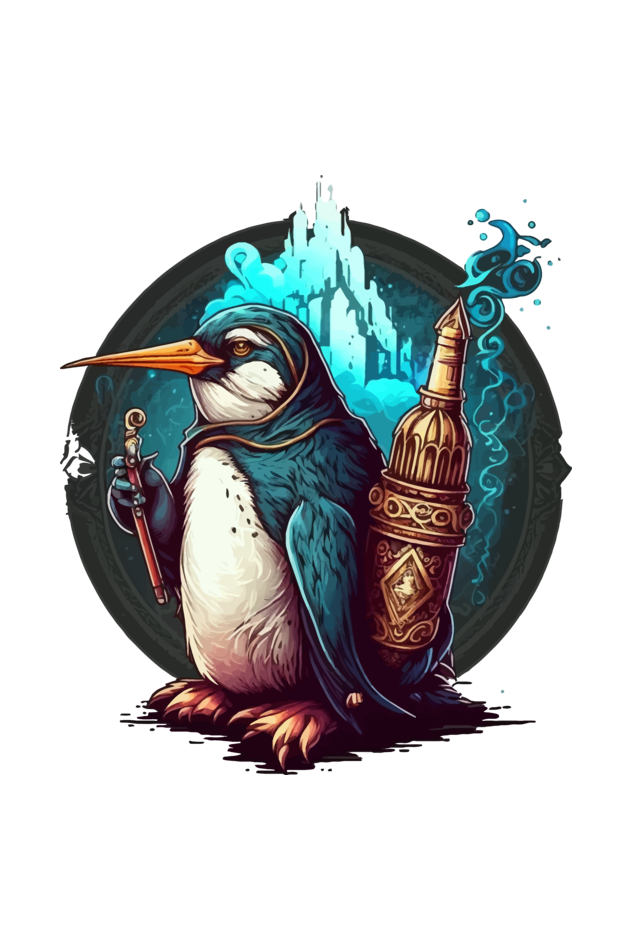 Enchanting Penguin Tee: Intricately Illustrated with a Touch of Magic