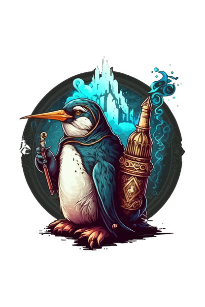 Enchanting Penguin Tee: Intricately Illustrated with a Touch of Magic